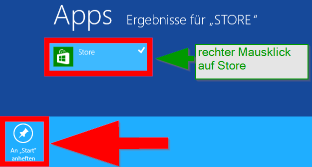 Windows 8: Windows Store App an den Start anheften