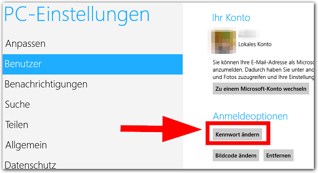 Windows 8: Das eigene Kennwort (Passwort) ändern
