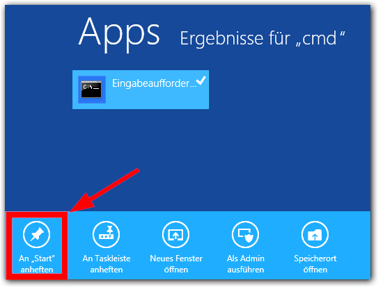Windows 8: Engabeaufforderung (cmd) an den Start anheften. Kachel Erstellen.