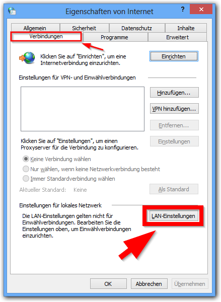 LAN-Einstellungen Internet Explorer