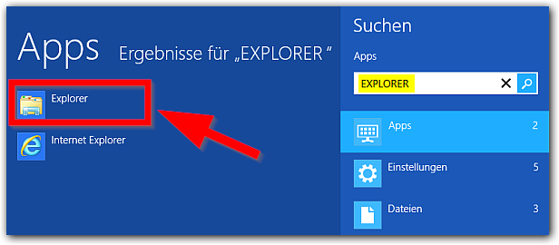 Windows 8: Windows-Explorer finden