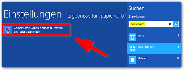 Windows 8 Einstellungen: Gemeinsame Symbole auf dem Desktop ein und ausblenden