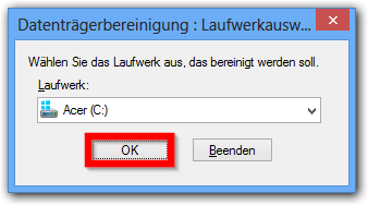 Windows 8: Laufwerk fürs Reinigen aussuchen