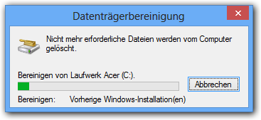 Windows 8: Fortschrittsbalken - Bereinigung von Laufwerk C: