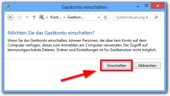 Windows 8: Gastkonto einschalten