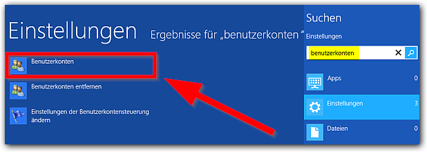 Windows 8: Benutzerkonten finden