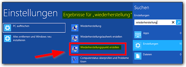 Windows 8: Wiederherstellungspunkt Erstellen