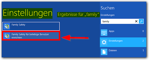 Windows 8: Family Safty für beliebige Benutzer einrichten