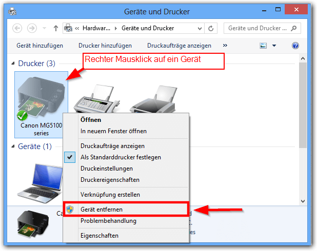 Windows 8: Einen Drucker entfernen