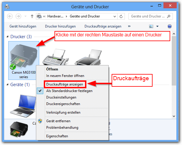 Windows 8: Druckaufträge anzeigen 