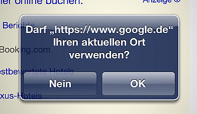Screenshot: Darf google Ihren aktuellen Ort verwenden?