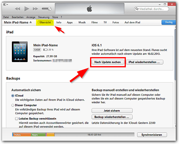 iTunes: Nach updates suchen