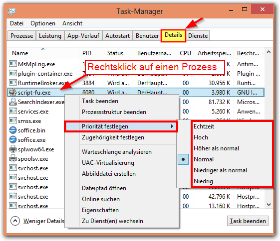 Windows 8: Priorität für Prozesse fetlegen mit dem Task-Manager