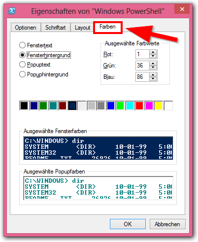 Windows PowerShell Farben einstellen