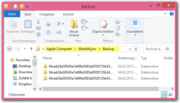 Windows: iTunes Backup Ordner
