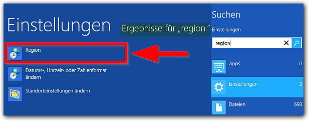 Windows 8 Einstellungen: Region
