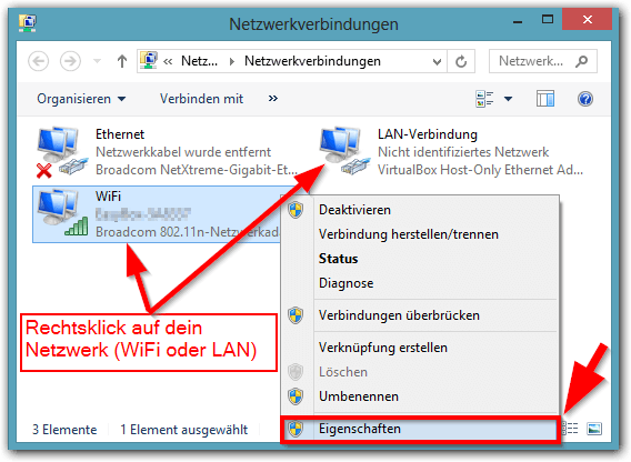 Windows 10: Netzwekverbindungen - Fenster