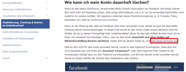 facebook account löschen