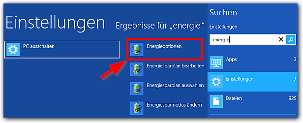 Windows 8: Energieoptionen