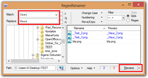 RegexRenamer Screenshot