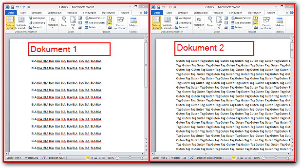 Microsoft Word 2007 2010 Zwei Dokumente nebeneinander