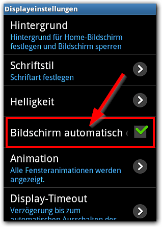 Android: Einstellungen-> Anzeige-> Bildschirm automatisch drehen