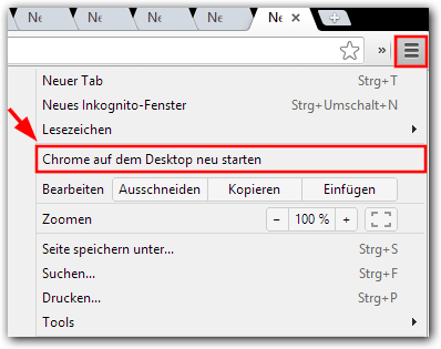 Chrome auf dem Desktop neu starten