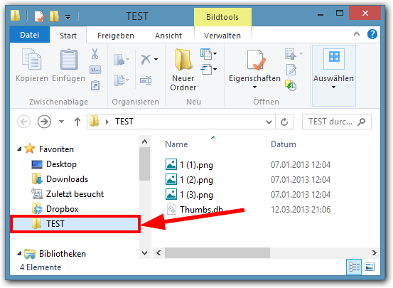 Windows 8: Ein Ordner wurde zu den Favoriten hinzugefügt (mit dem Sternchen)