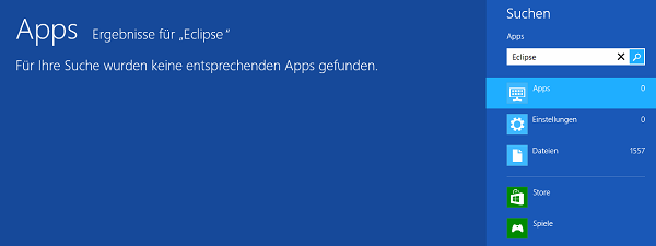 Windows 8: Für Ihre Suche wurden keine entsprechenden Apps gefunden