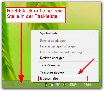 Windows: Taskleiste Eigenschaften