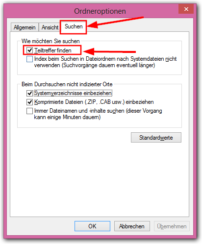 Windows 8: Teiltreffer finden