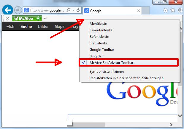 McAfee SiteAdvisor Toolbar deaktivieren