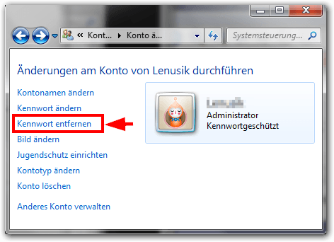 Windows 7: Kennwort entfernen