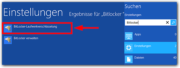 Windows 8: Bitlocker-Laufwerkverschlüsselung finden