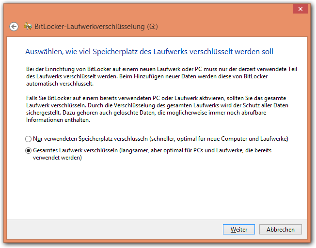 Windows 8: Gesamtes Laufwerk verschlüsseln