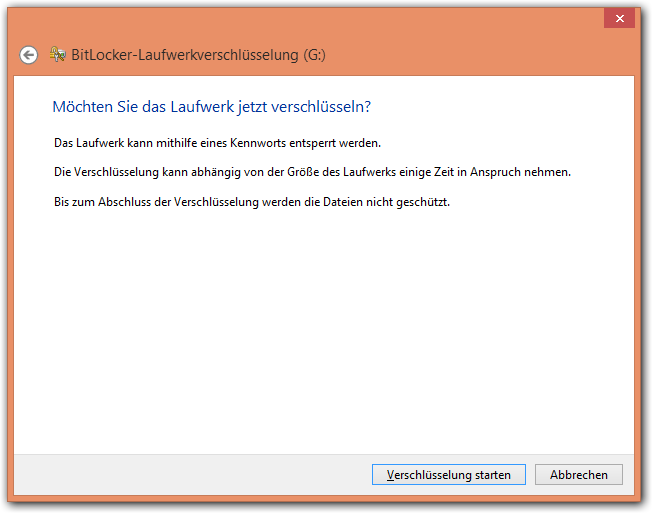Windows 8: Verschlüsselung starten