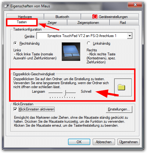 Windows 7: Doppelklick-Geschwindigkeit einstellen