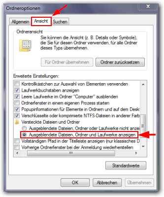 Windows 7: Ausgeblendete Dateien, Ordner und Laufwerke anzeigen