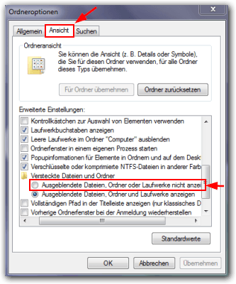 Windows 7: Versteckte Ordner ausblenden