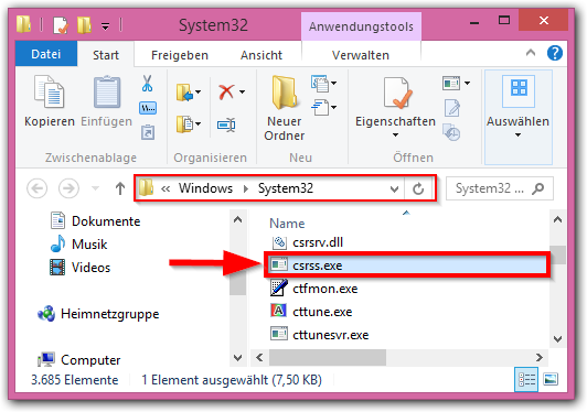 CSRSS.exe im Ordner Windows->System32