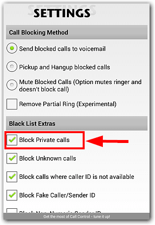 Call Control - Call Blocker: Private Nummern Blockieren