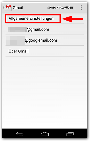 Angroid Gmail App: Allgemeine Einstellungen