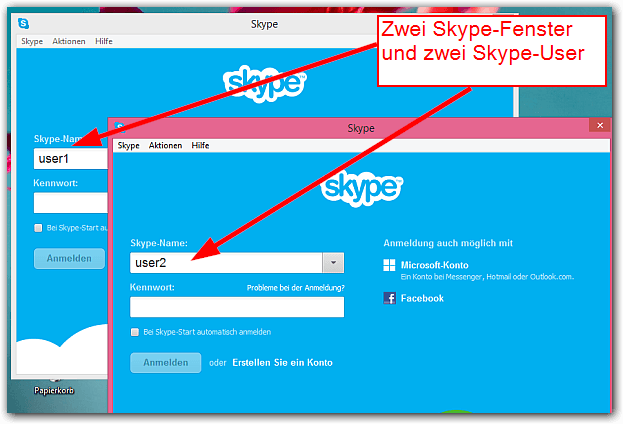 Zwei Mal Skype auf dem selben PC gleichzeitig
