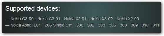 Supported Nokia Asha Smartphones