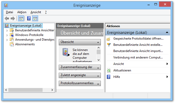 Windows 7, 8, 9:Ereignisanzeige