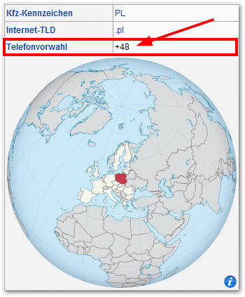 Polen: 0048 bzw. +48 Vorwahl