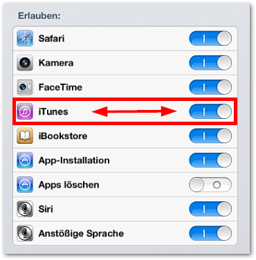 iPhone iPad: iTunes deaktivieren bzw. aktivieren