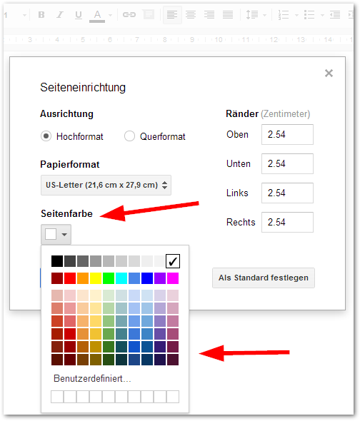 Google Docs: Dokument Farbe festlegen und einstellen