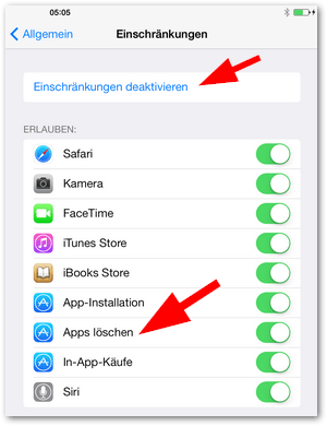 iPad iPhone -> Apps Löschen Sperren