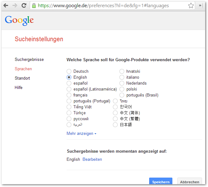 Google Suche Spracheinstellungen ändern